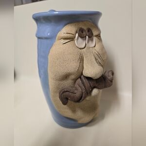 Vintage Mahon Ugly Face Funny Blue French Man Mustache Stoneware mug Beer Stein